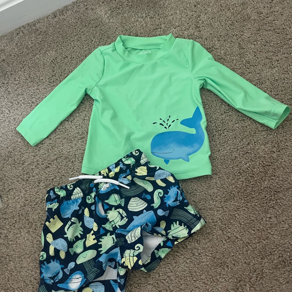 Carter's Green Whale Rashguard Set